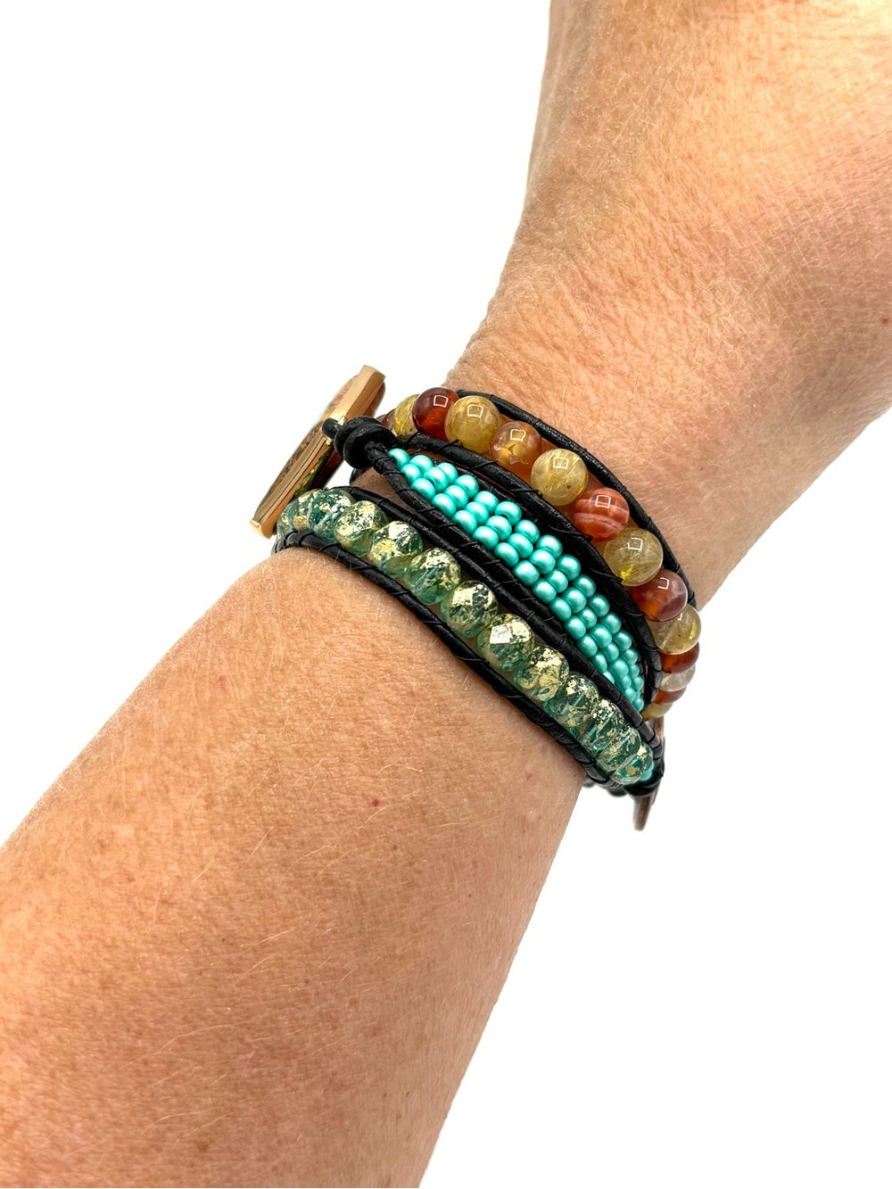 Hand Crafted Multi-Strand Beaded Wrap Bracelet with Imperial Jasper Pendant - Picture 5 of 11
